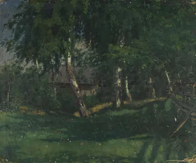 Федоров Василий Герасимович (?). Деревня у березовой рощи. 1905.