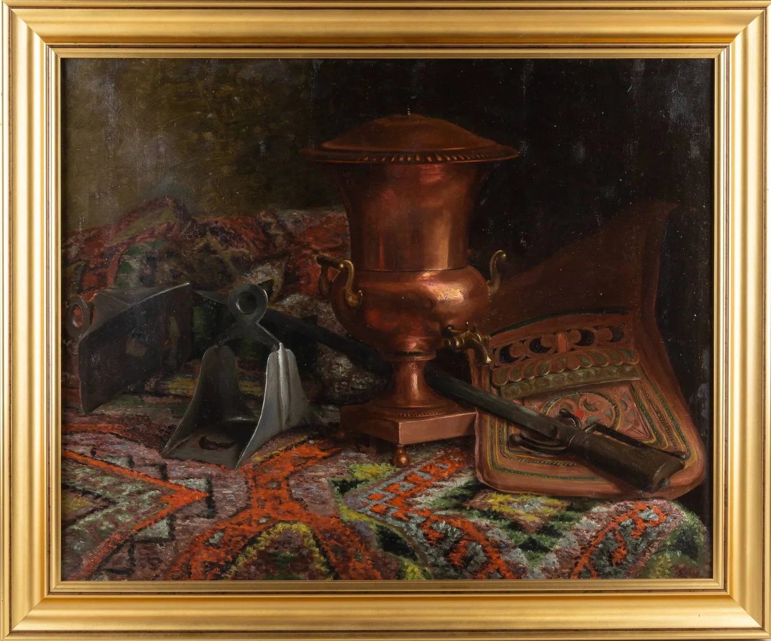 Леклер Виктор (Leclaire Victor). Натюрморт с самоваром и конской упряжью. Франция. Последняя треть XIX века, до 1885 года. — фото 1