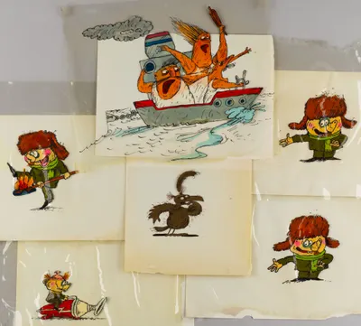 Фазы движения из мультфильмов Александра Татарского. 1980-е. 6 листов.