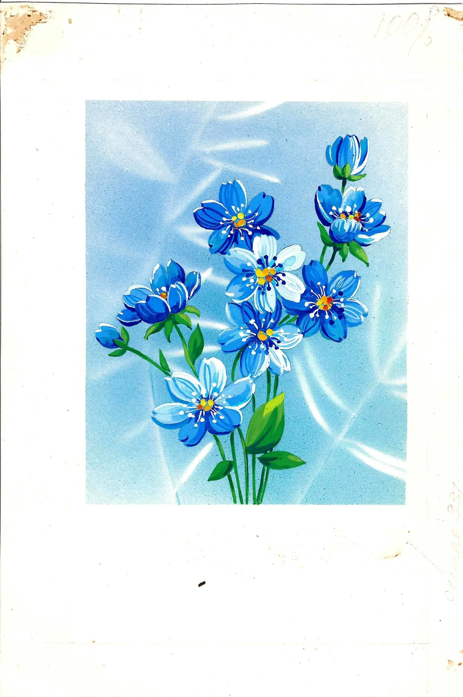 Канищева О. Оригинальный макет открытки «Незабудки». 1988. — фото 1