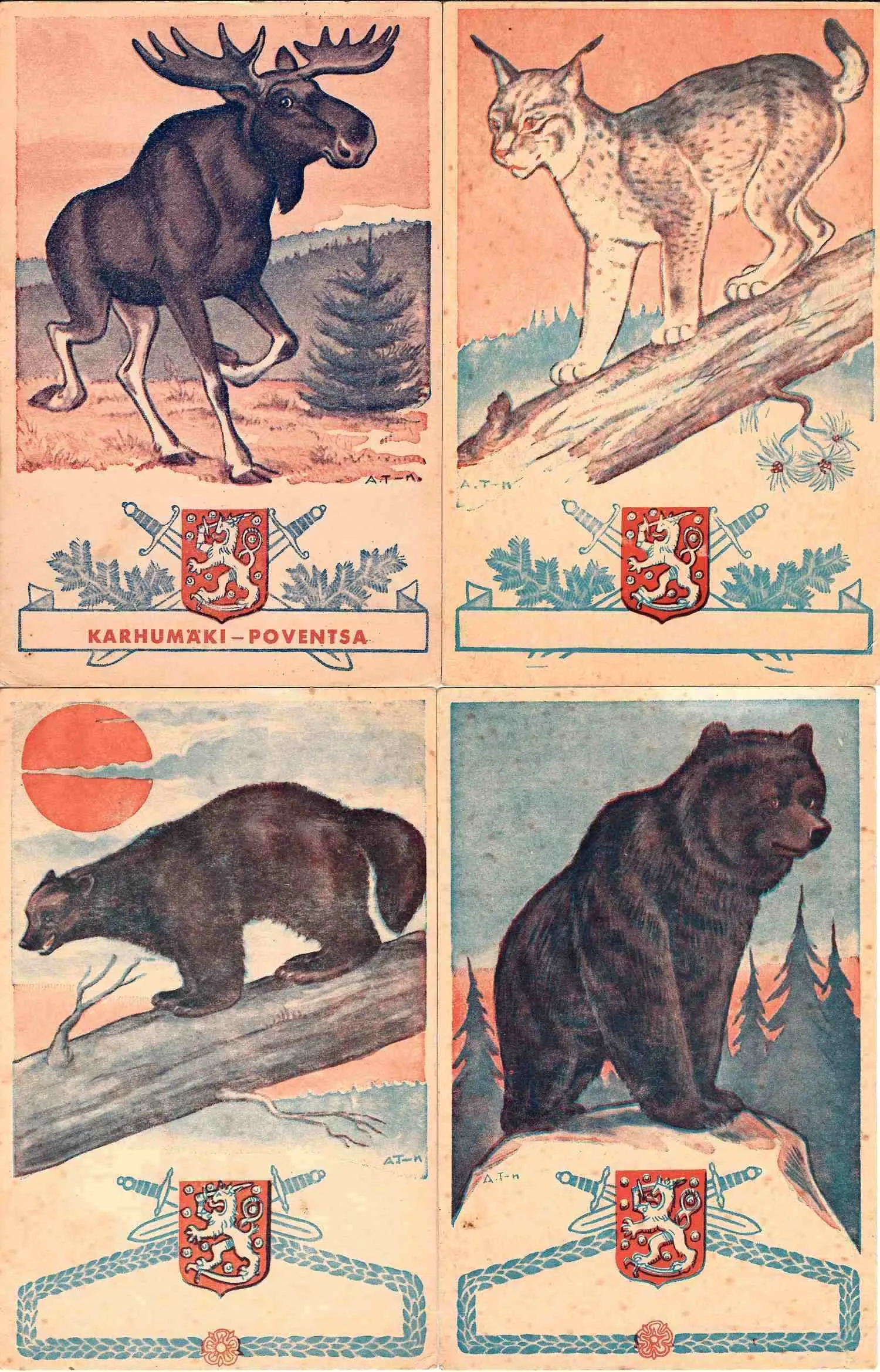 Финляндия. 5 открыток «Звери». 1940-е годы. — фото 1