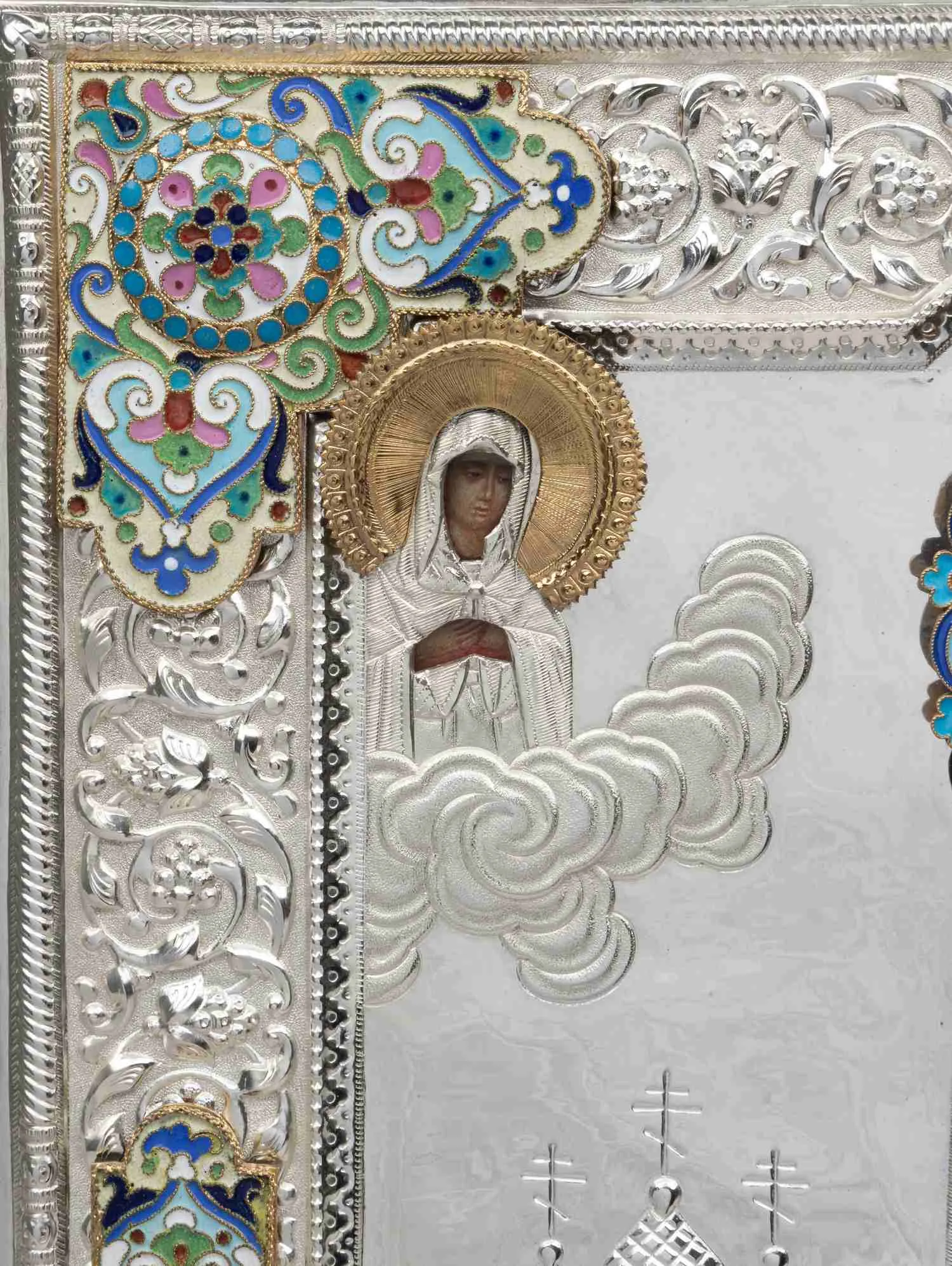 Икона "Преподобный Серафим Саровский" в окладе с эмалью. Москва, начало XX в. — фото 5