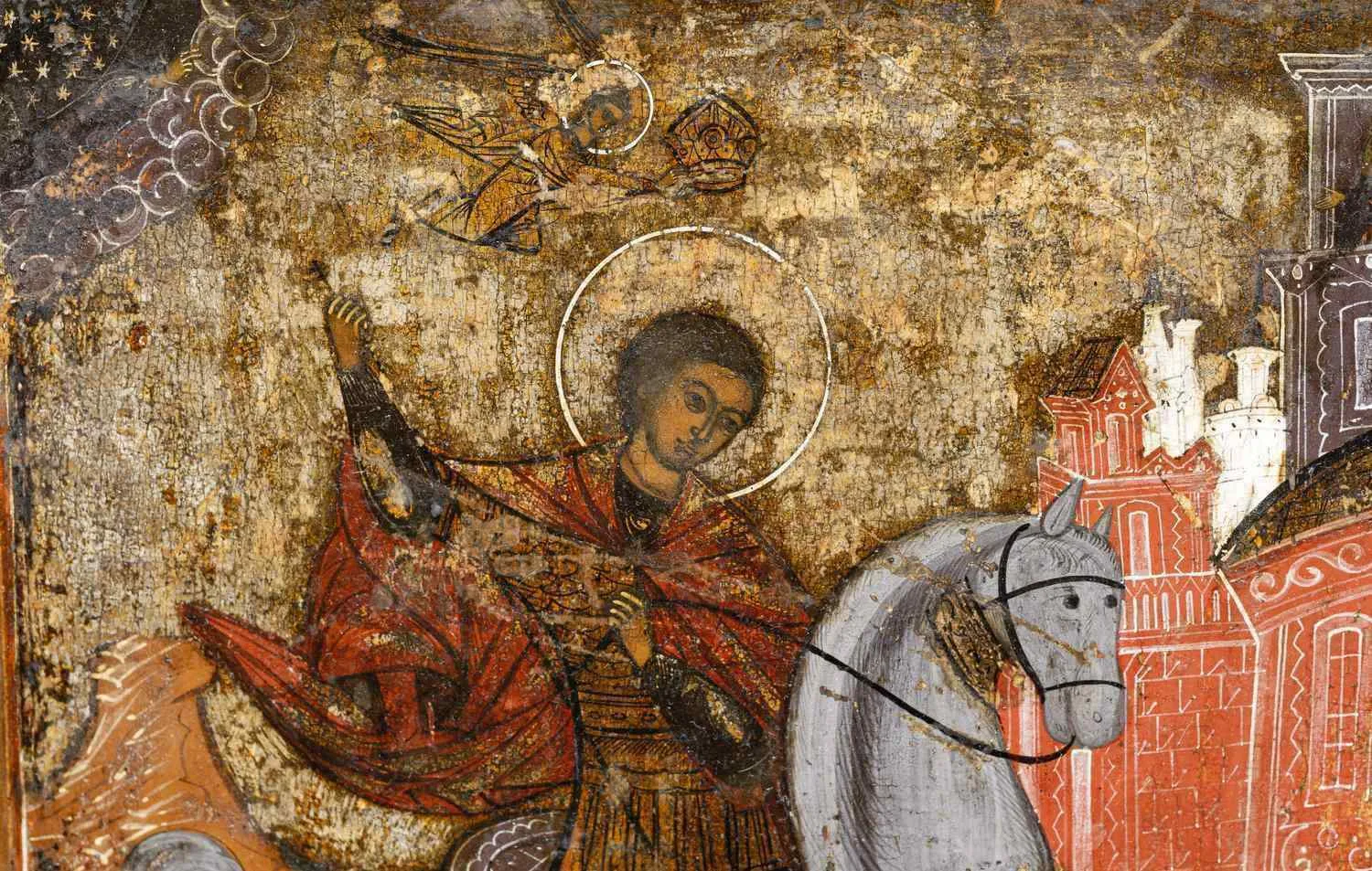Икона «Георгий Победоносец». Россия, Новгород (?), XVIII-XIX века. — фото 2