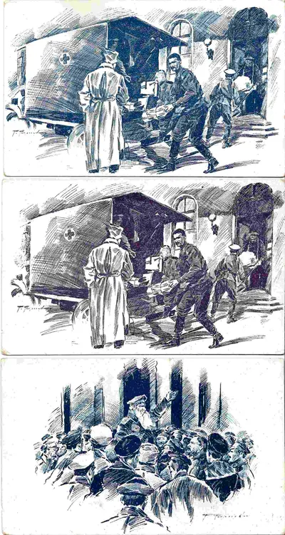 Георгиев Г.И. 3 открытки «Первая мировая война». Издание Скобелевского комитета, 1917.