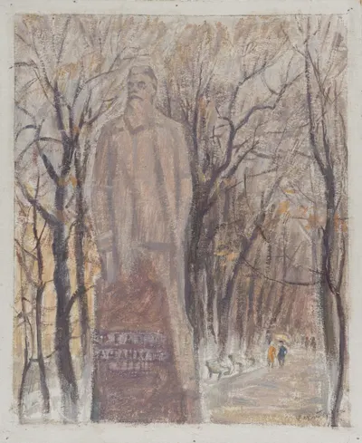 Дехтерева Татьяна Александровна. Эскиз к литографии «Памятник Ф.А. Афанасьеву в Иваново». 1970-е.
