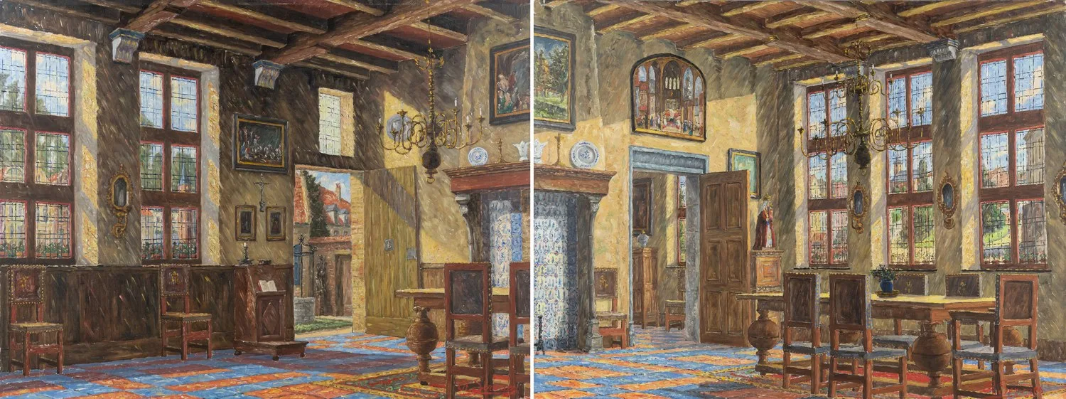 Серваес Рене (Servaes Rene). Старинный интерьер. Интерьер старинного дома. Парные работы. Бельгия. Последняя четверть XX века. — фото 1