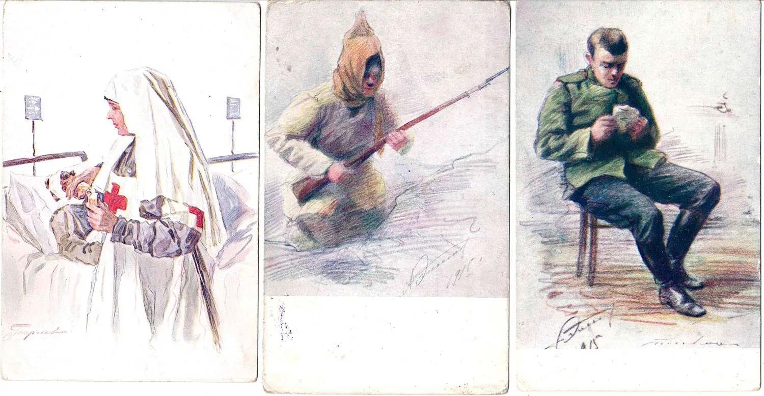 3 открытки «Типы Первой мировой войны». Издание Скобелевского комитета, 1915-1916 годы. — фото 1