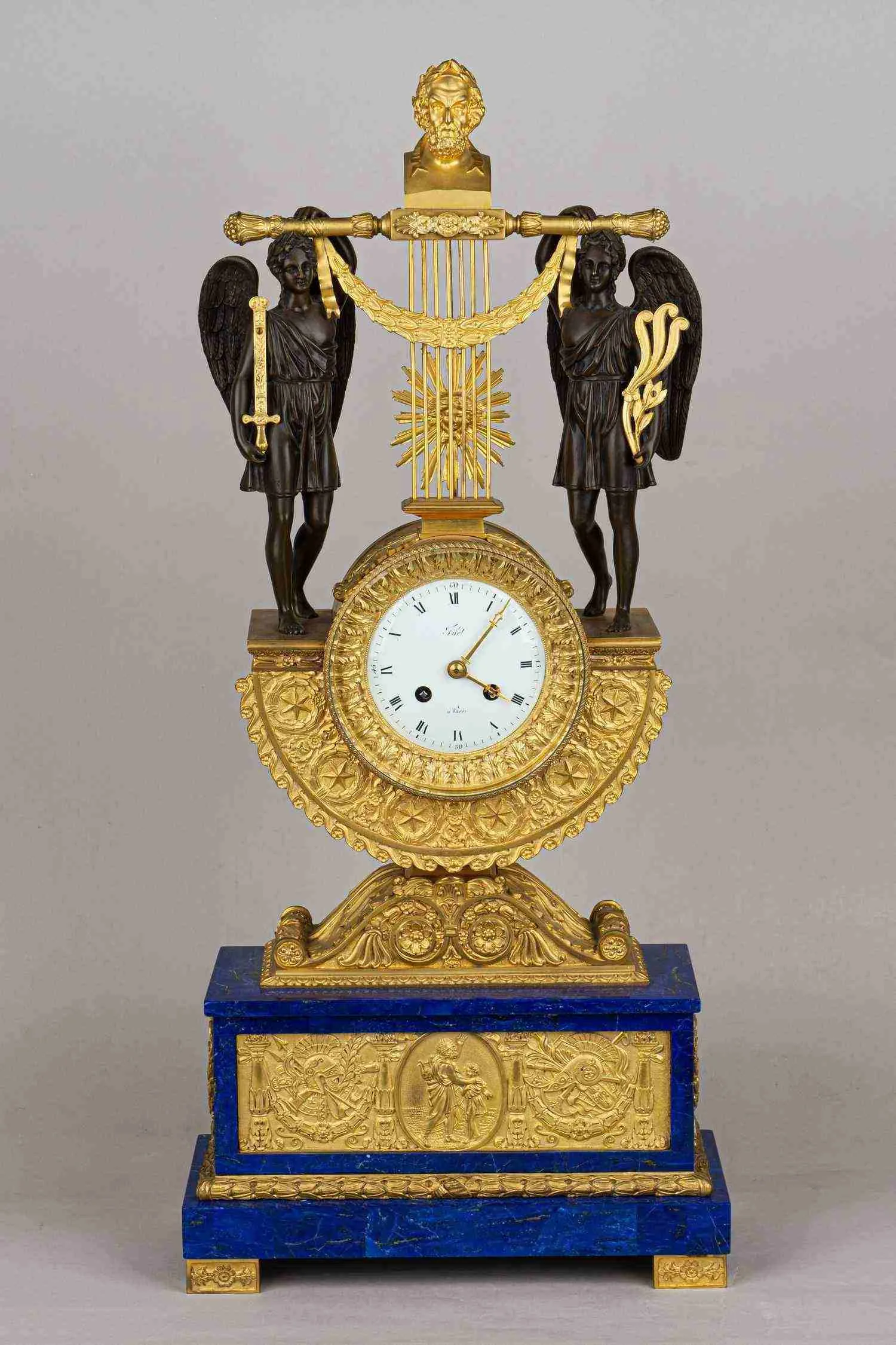 (С экспертизой) Часы каминные «Триумф Гомера». Франция, 1820-е годы. — фото 1
