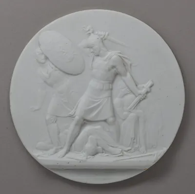 (Война 1812 года) Плакетка «Трехдневный бой при Красном». Россия, Императорский фарфоровый завод, скульптор Ф.П. Толстой, конец XIX-начало ХХ века.