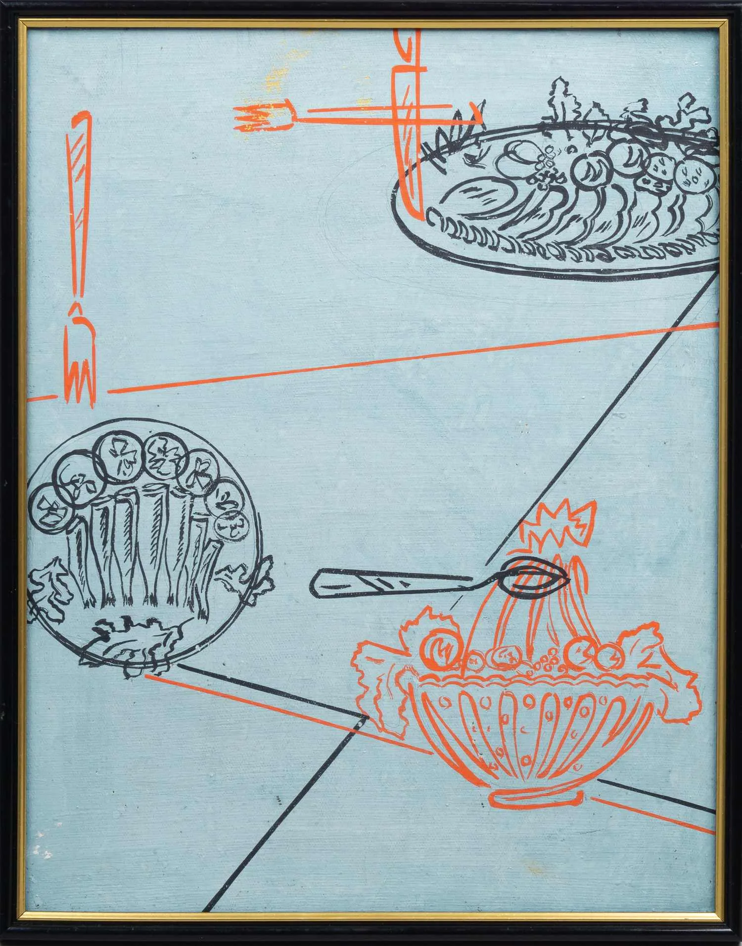 Неизвестный художник. Натюрморт кухонный с салатом и мясом. 1980-е годы. — фото 1