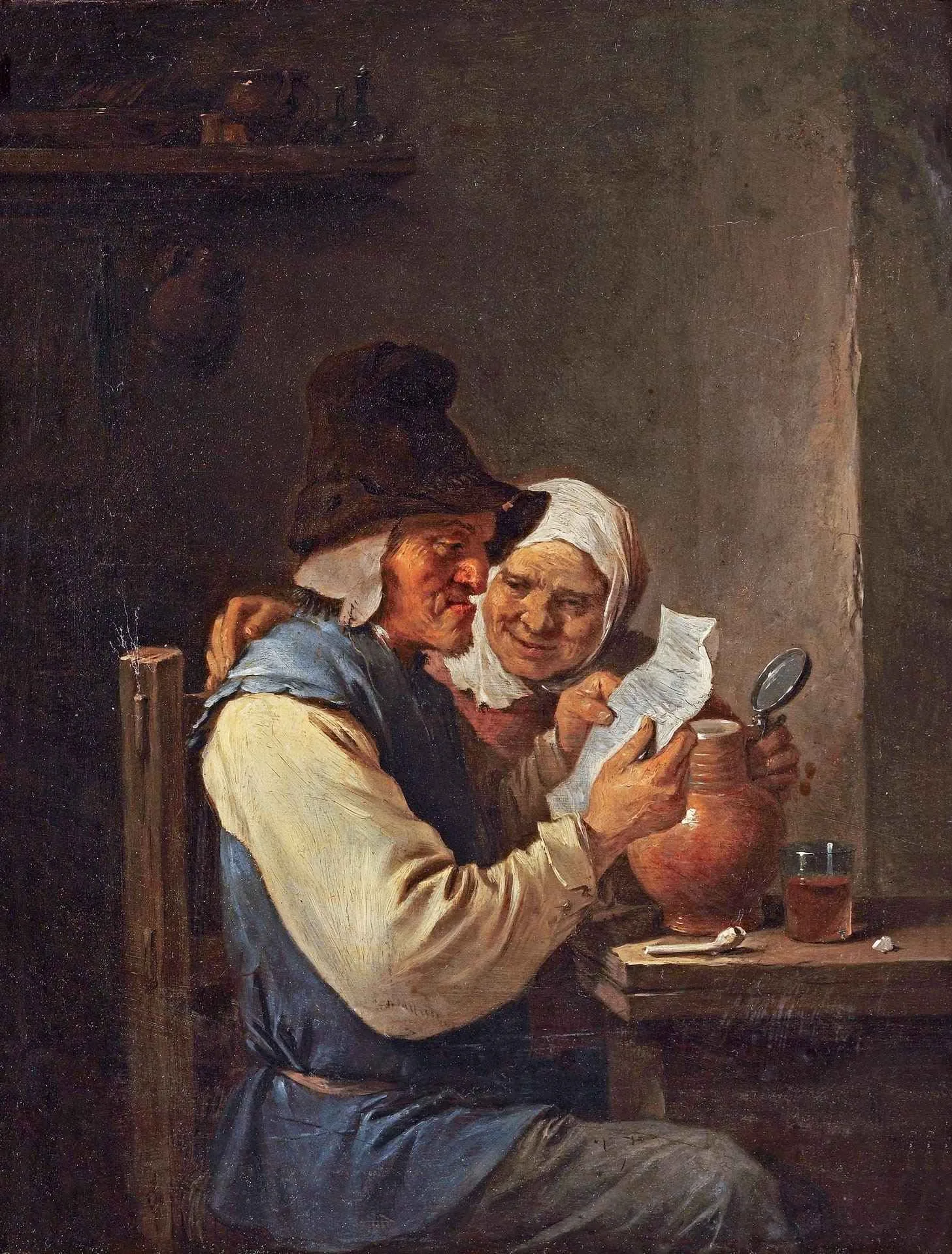 (Музейное значение. С экспертизой. Давид Тенирс Младший). Тарелка «Крестьянская пара, читающая письмо на кухне (аллегория зрения)». Россия, Императорский фарфоровый завод. Начало 1820-х годов. — фото 5