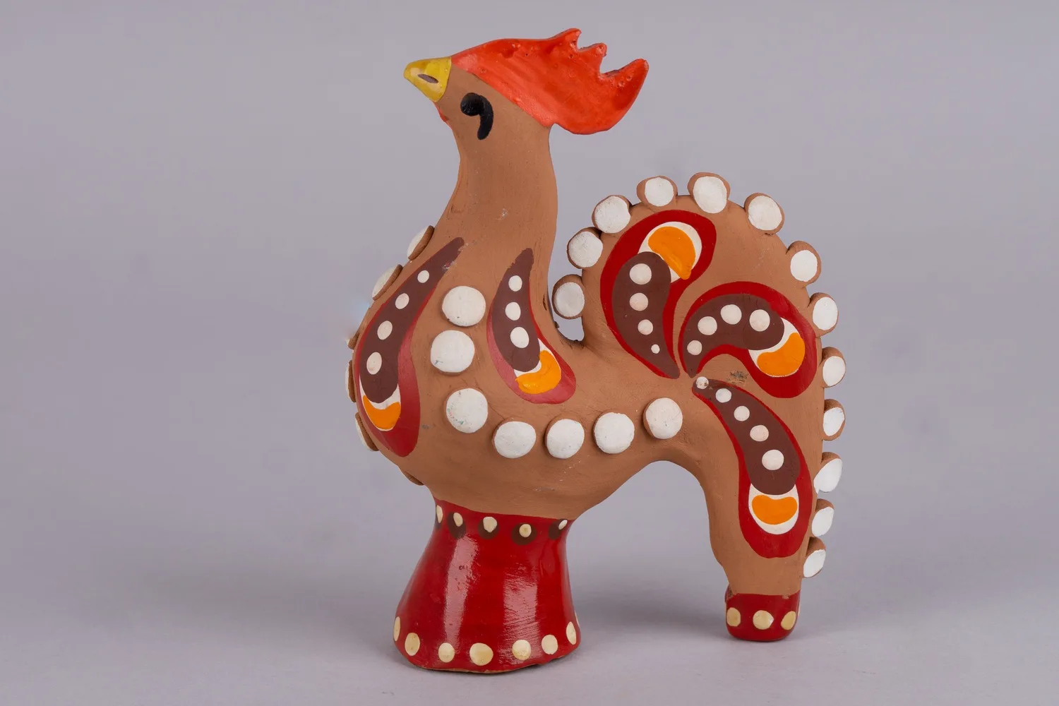 Глиняная игрушка «Петушок». СССР, Дымково, 1970-е - 1980-е. — фото 2