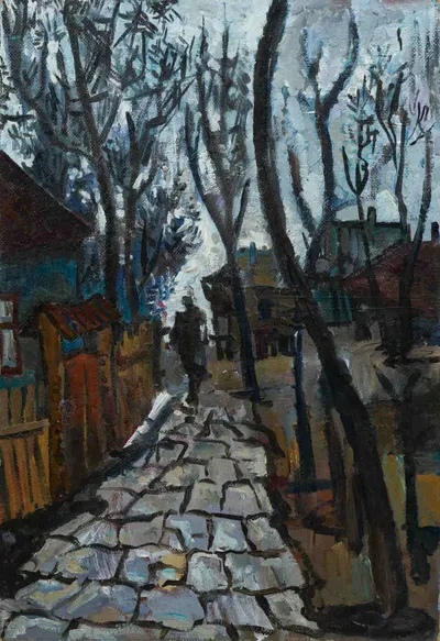Зальманов (по подписи). Узкая улочка. 1980-е годы.