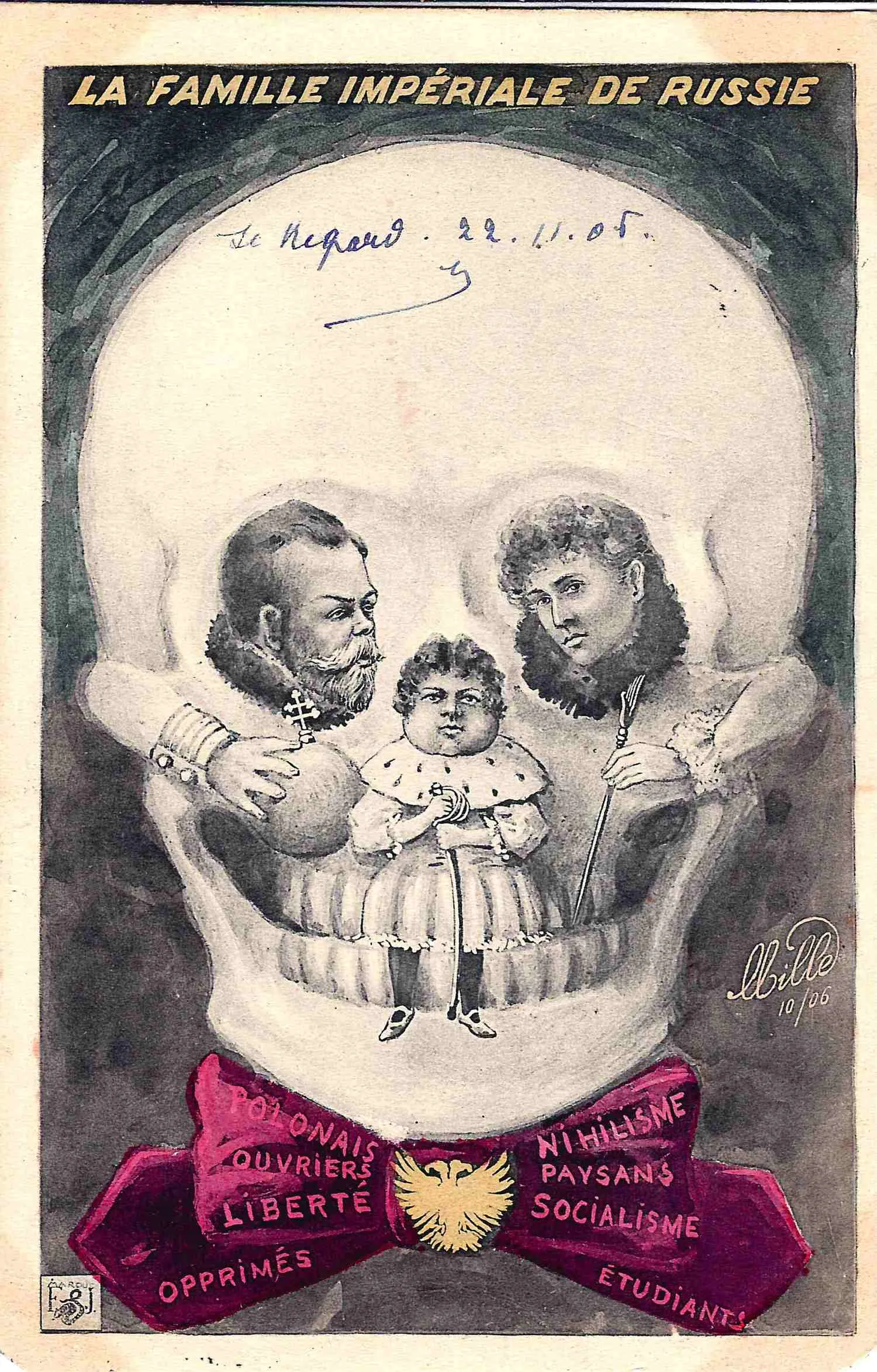 Сатирическая открытка «Семья императора Николая II». Франция, 1906. — фото 1