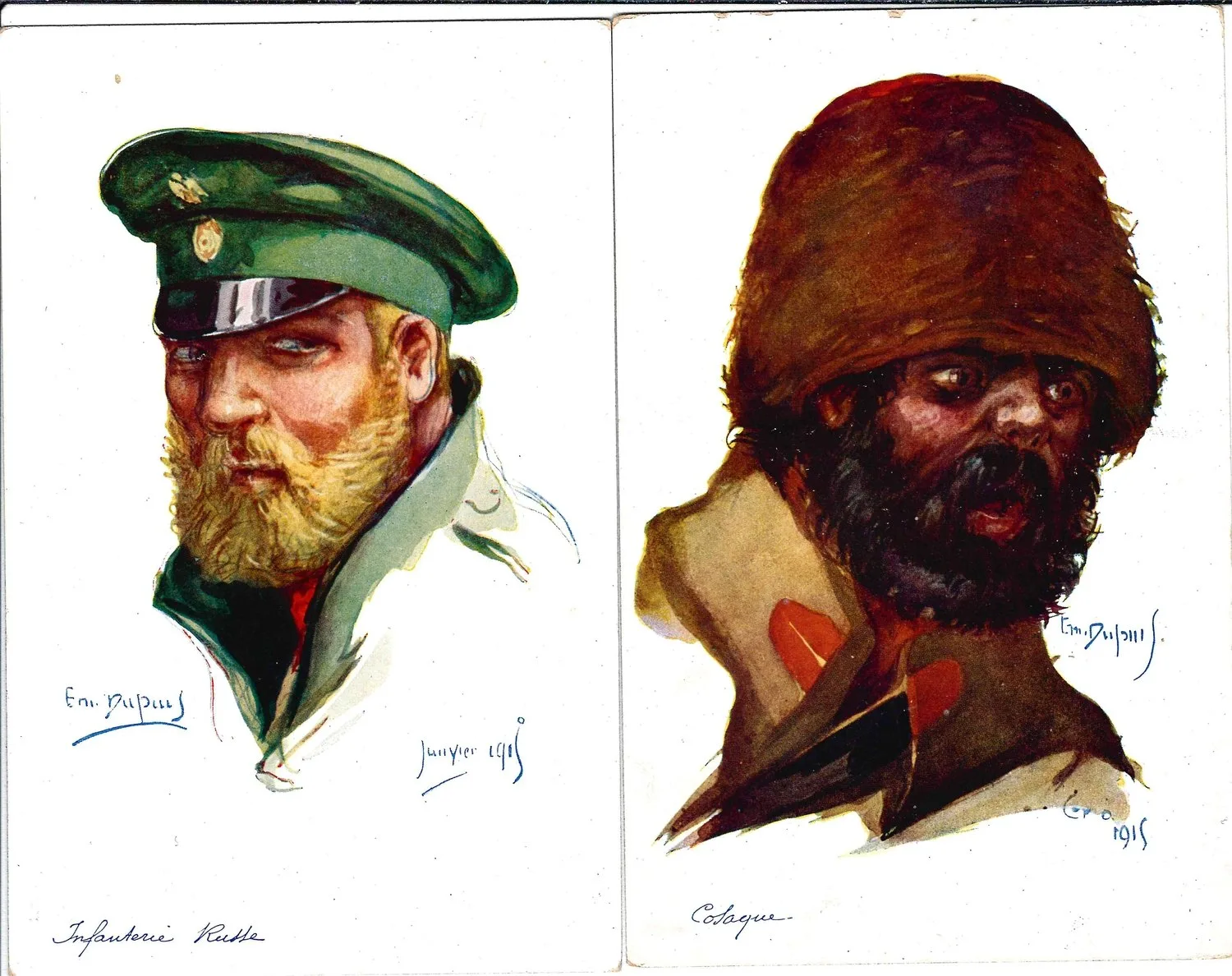 Открытки «Русский солдат», «Казак» серии «Наши союзники». Франция, 1915. — фото 1