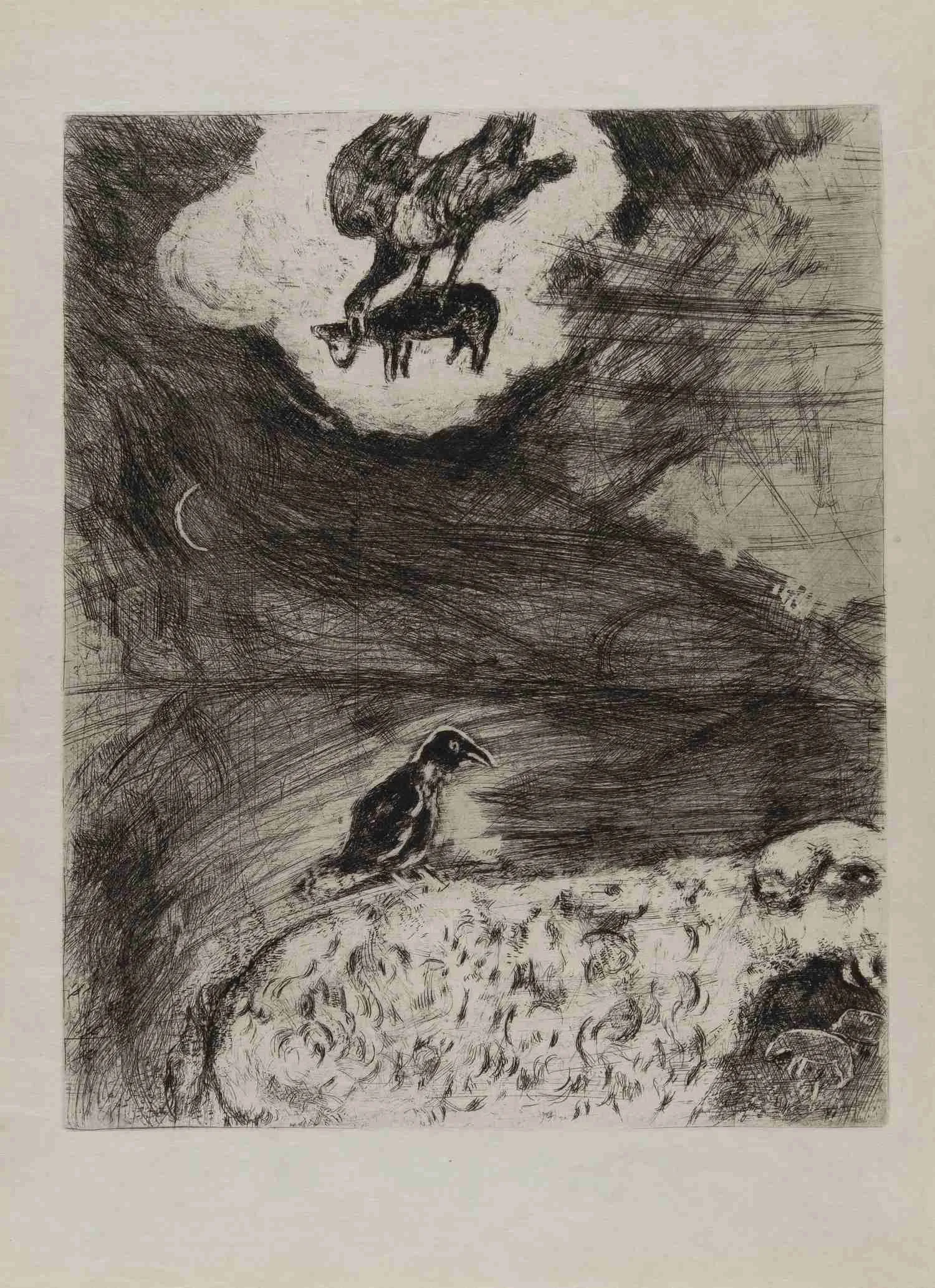 Шагал Марк Захарович. Ворона и лисица. 1927. Иллюстрация к басне Жана де Лафонтена. — фото 1