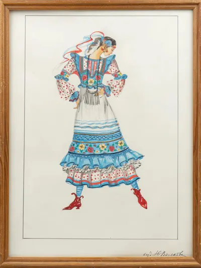 Волкова Юлия Михайловна. Театральный эскиз национального костюма. 1980-е годы.
