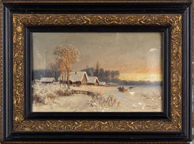 Белоусов Иосиф Васильевич. Зимний пейзаж с тройкой. 1893.