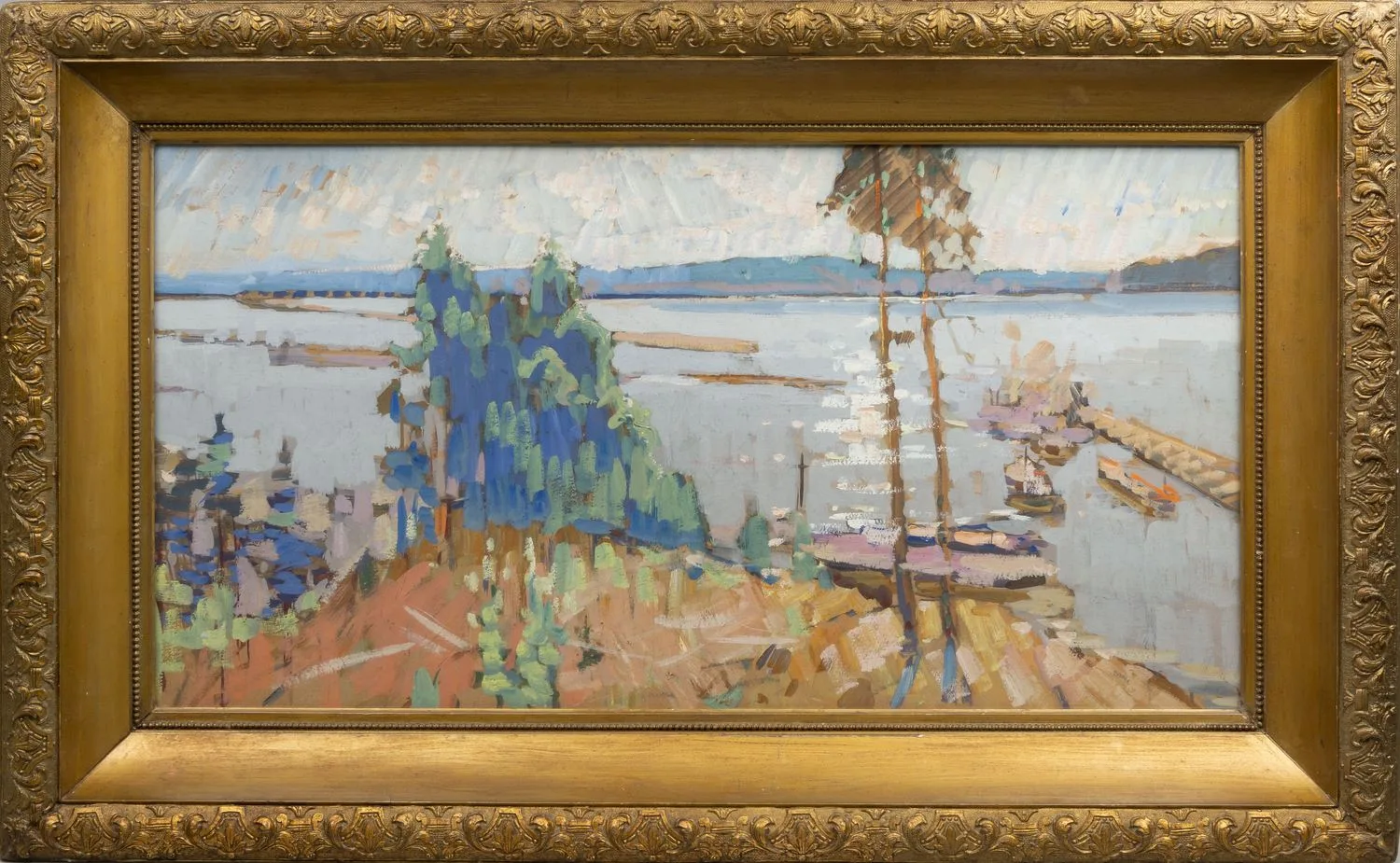 Комиссаров Иван Еремеевич. Баржи на реке (с этюдом). 1960-е годы. — фото 1
