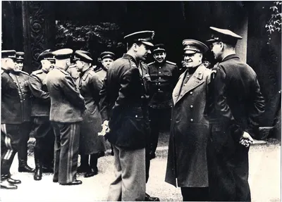 Фотографии «Георгий Константинович Жуков, Сергей Никифорович Круглов, другие высшие советские офицеры беседуют с представителями союзных армий», «Сергей Никифорович Круглов у автомобиля ЗИС-110». 1940-е годы.