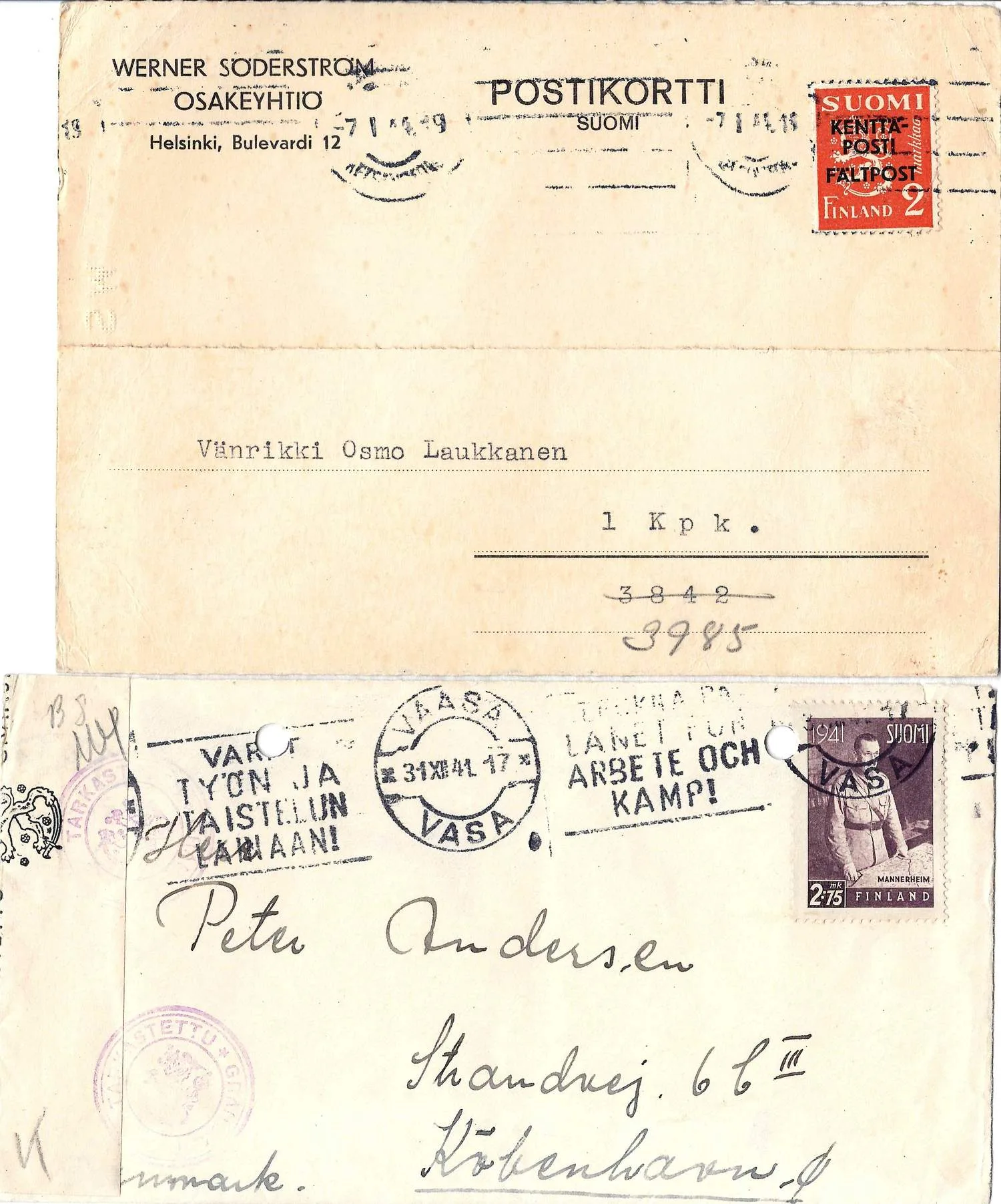 Финляндия. Конверт письма и почтовая карточка. 1940-е годы. — фото 1