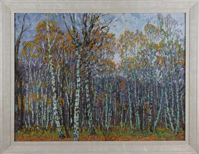 Комиссаров И.Е. В березовой роще. Оргалит, масло. В раме. 1990