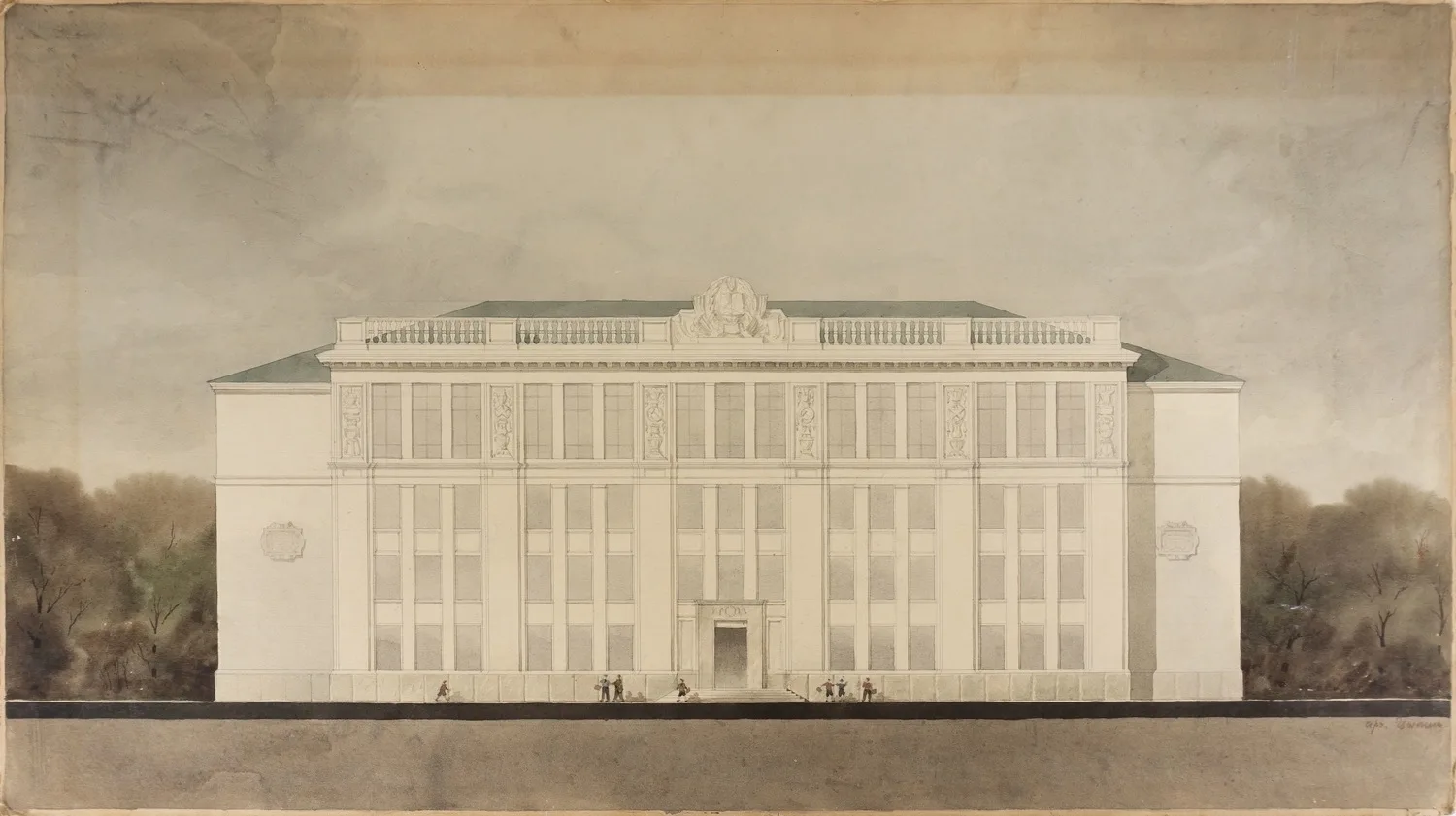 Цыпин Р. 2 эскиза проекта здания школы. СССР, конец 1940-х годов. — фото 2