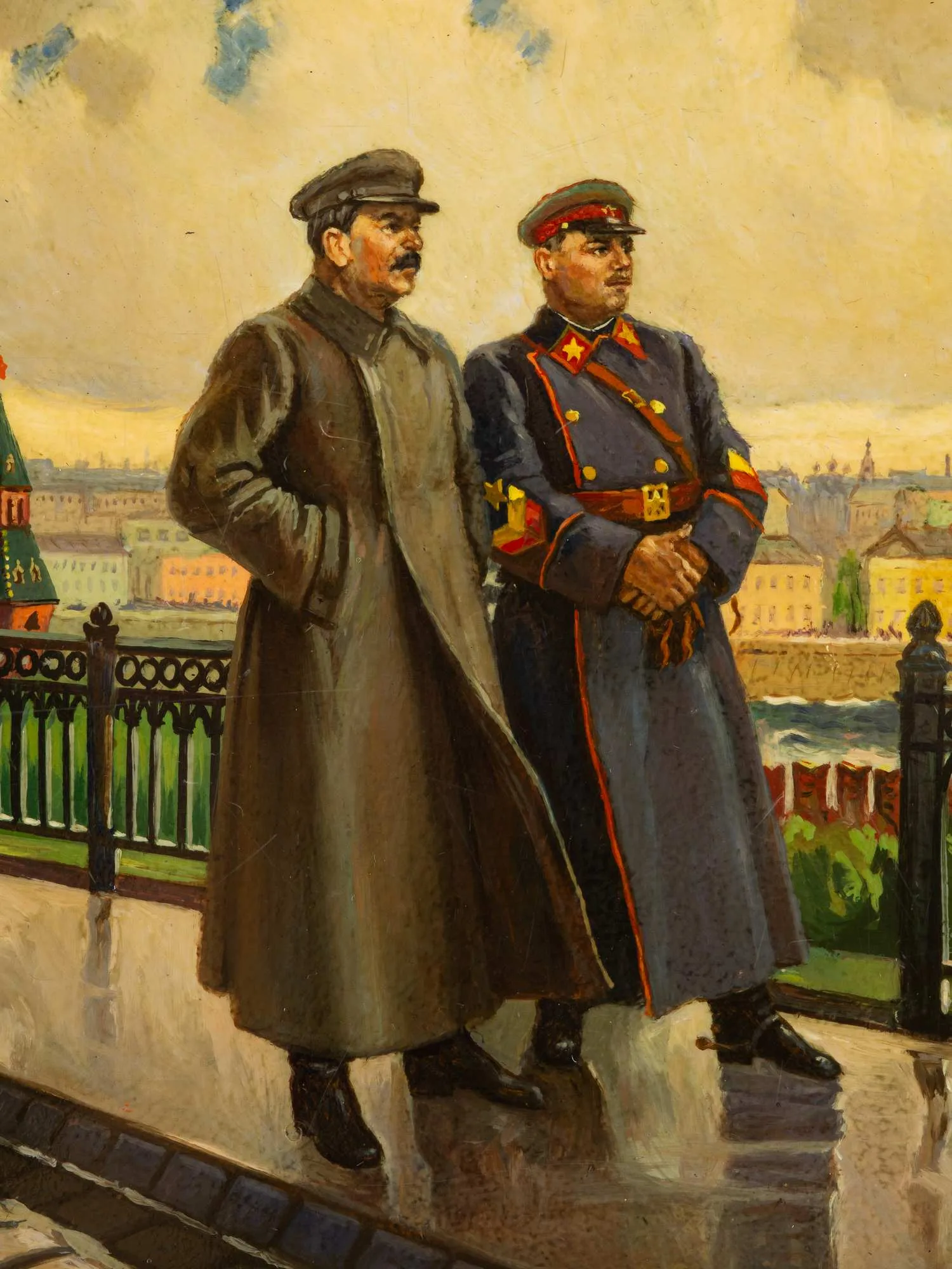Шкатулка «И. В. Сталин и К. Е. Ворошилов в Кремле» по картине А. Герасимова. СССР, Мстёра, художник В. Бурмистров, 1952. — фото 4