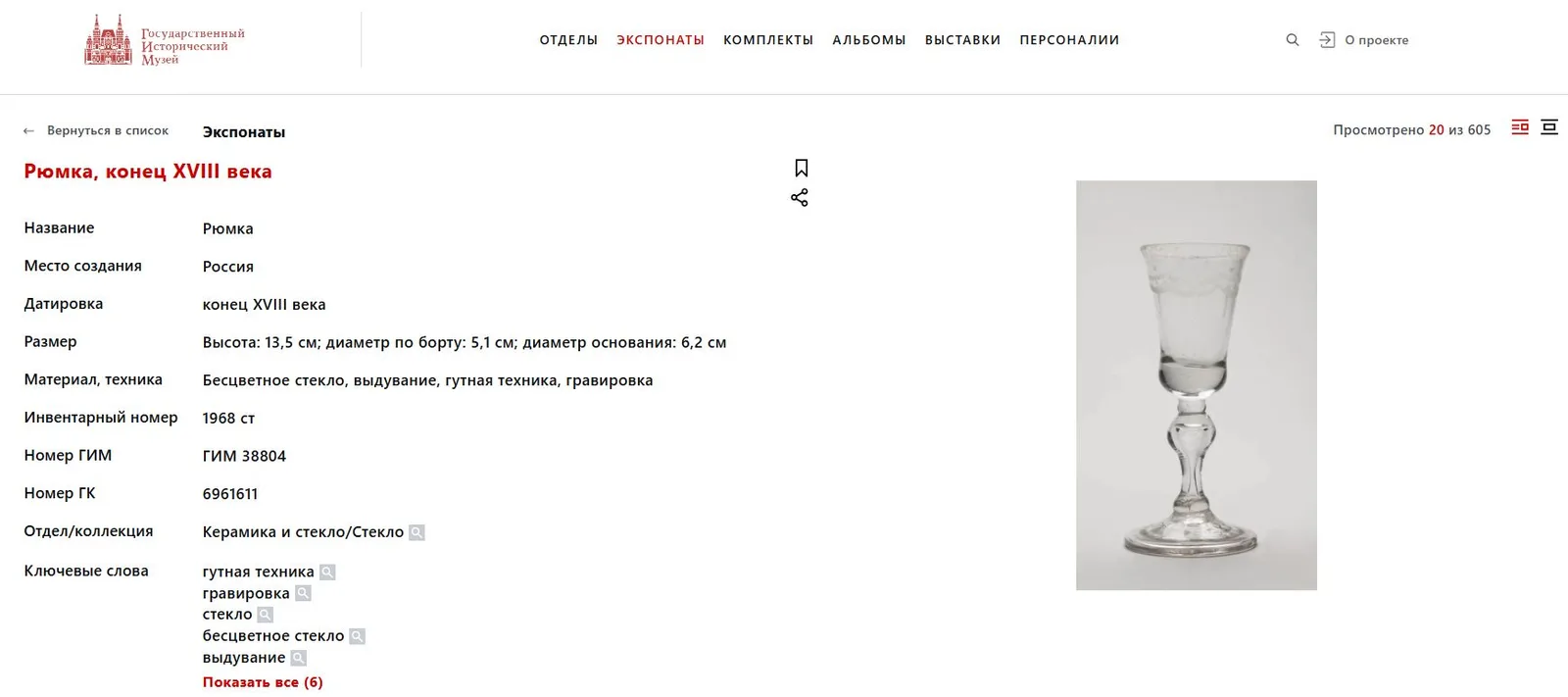 Рюмка с геометрическим орнаментом. Россия, Ямбургский завод, 1730-е гг. — фото 5