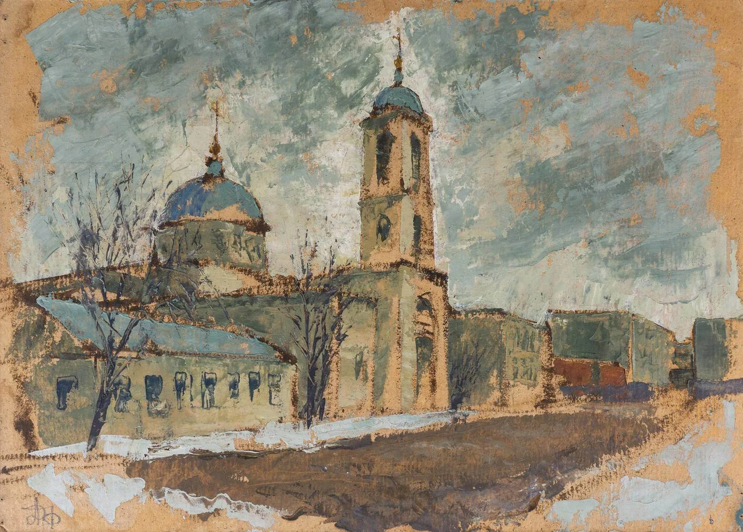 Фурменков Дмитрий Альбертович. Данилов монастырь (на обороте - Пейзаж с рекой). 1990-е годы. — фото 1