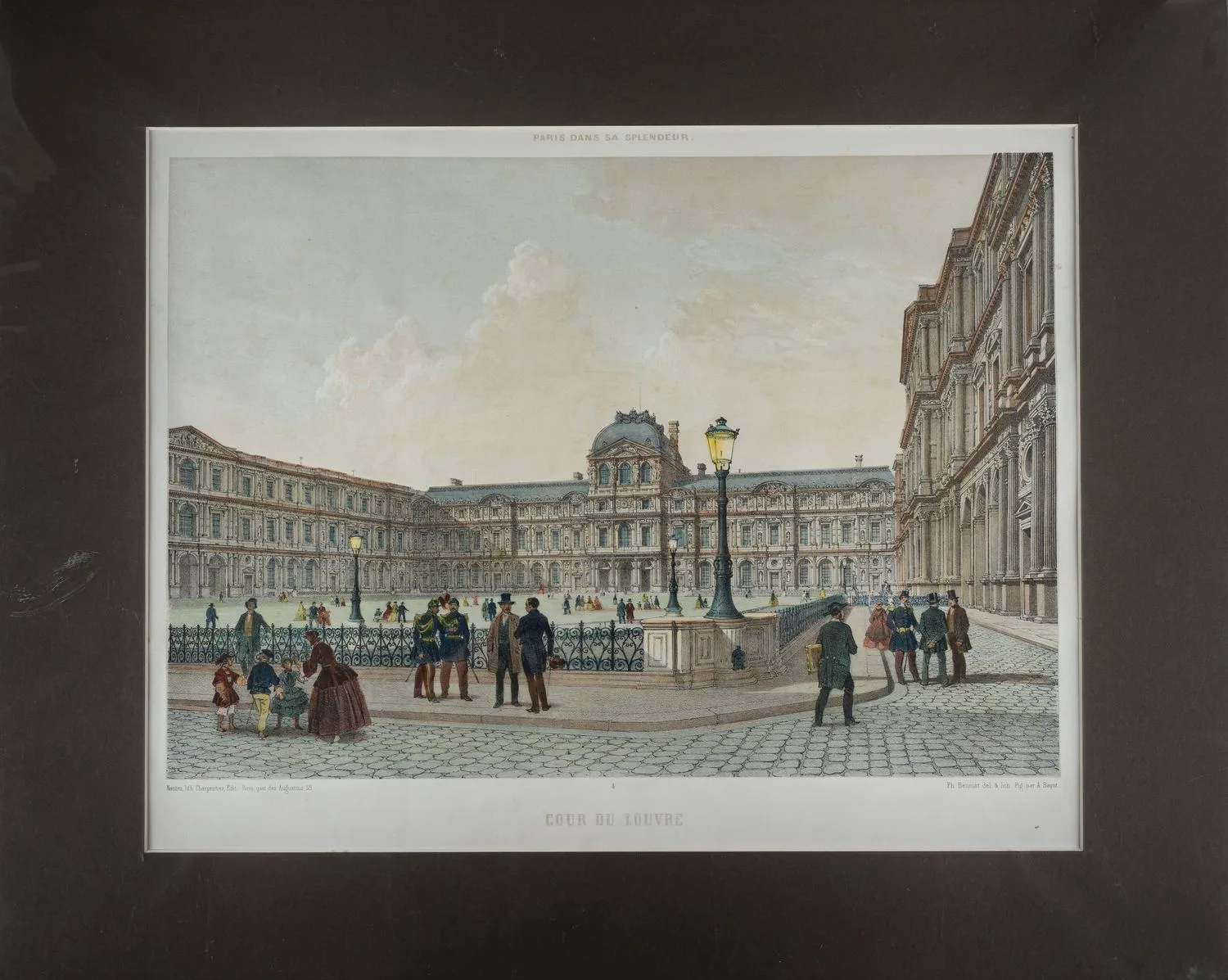 Гравюра «Париж. Двор Лувра». По оригиналу Филиппа Бенуа. Франция, Париж, 1861-1863. — фото 1