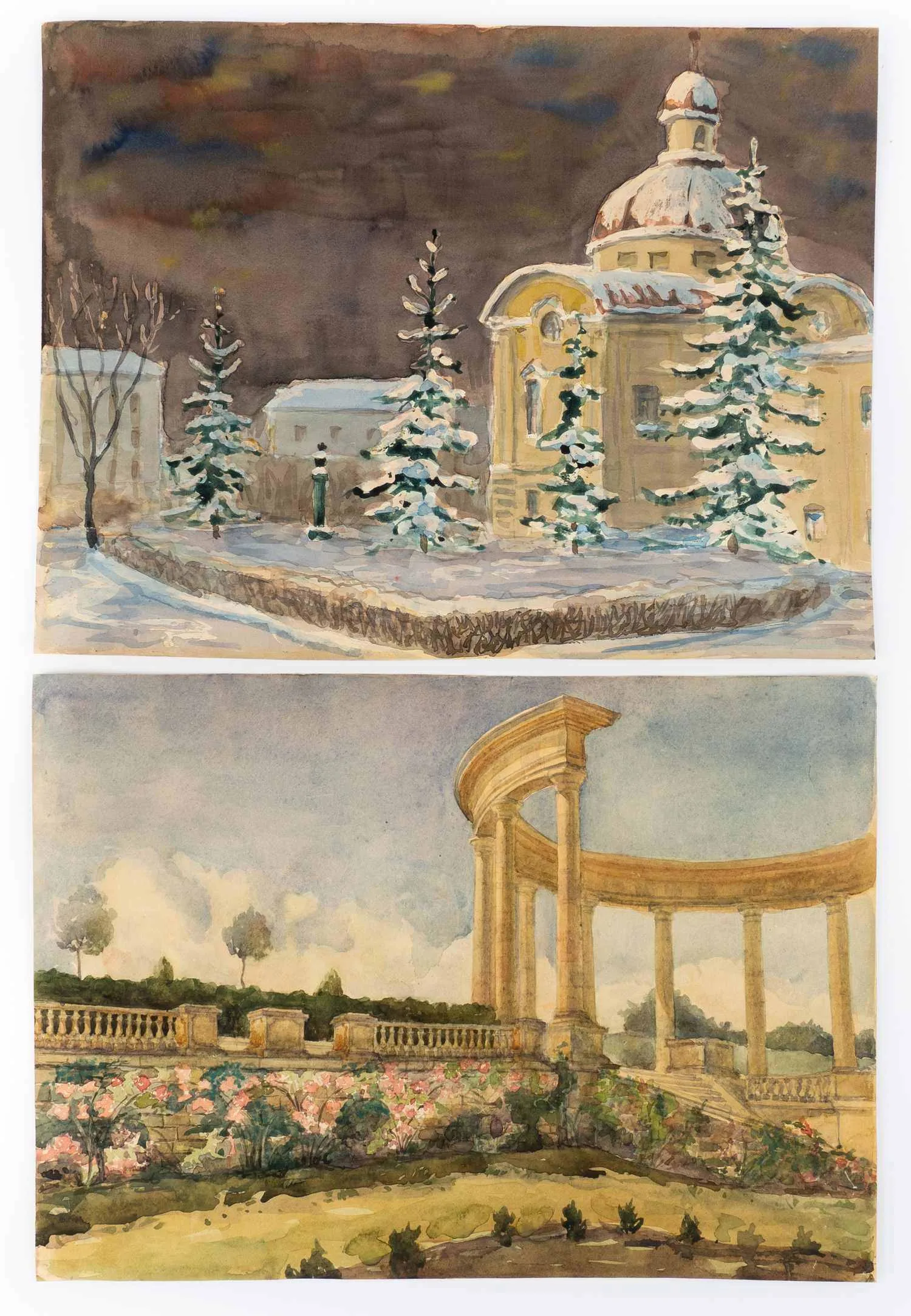 Рисунки «Кисловодск. Лестница-полуротонда», «Церковь». СССР, середина XX века. — фото 1
