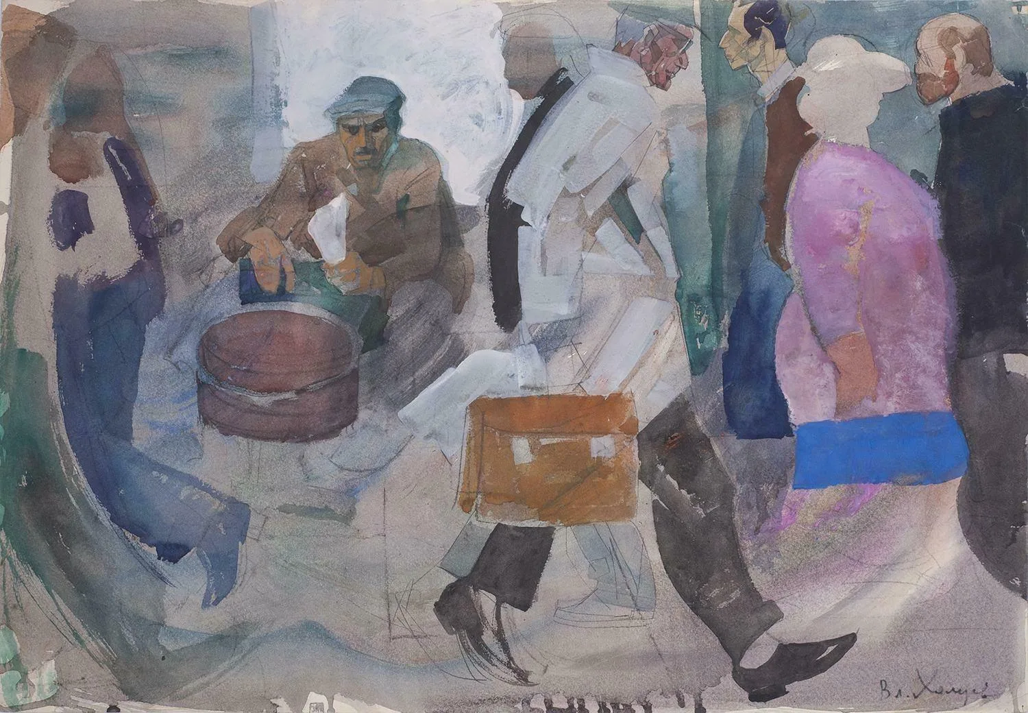 Холуев Владимир Фёдорович. Эскиз к картине «Продавец семечек». 1970-е годы. — фото 1