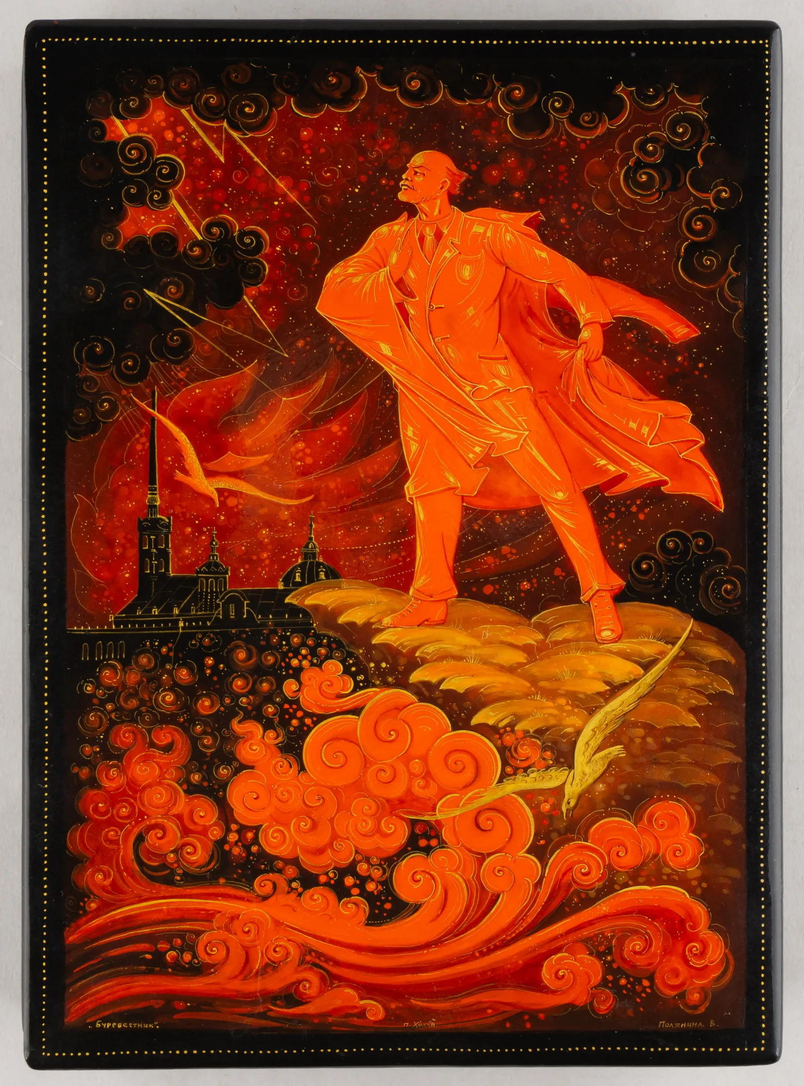 (Агитлак) Шкатулка «Буревестник». СССР, Холуй, В. Полянина, 1960-е-1970-е годы. — фото 2