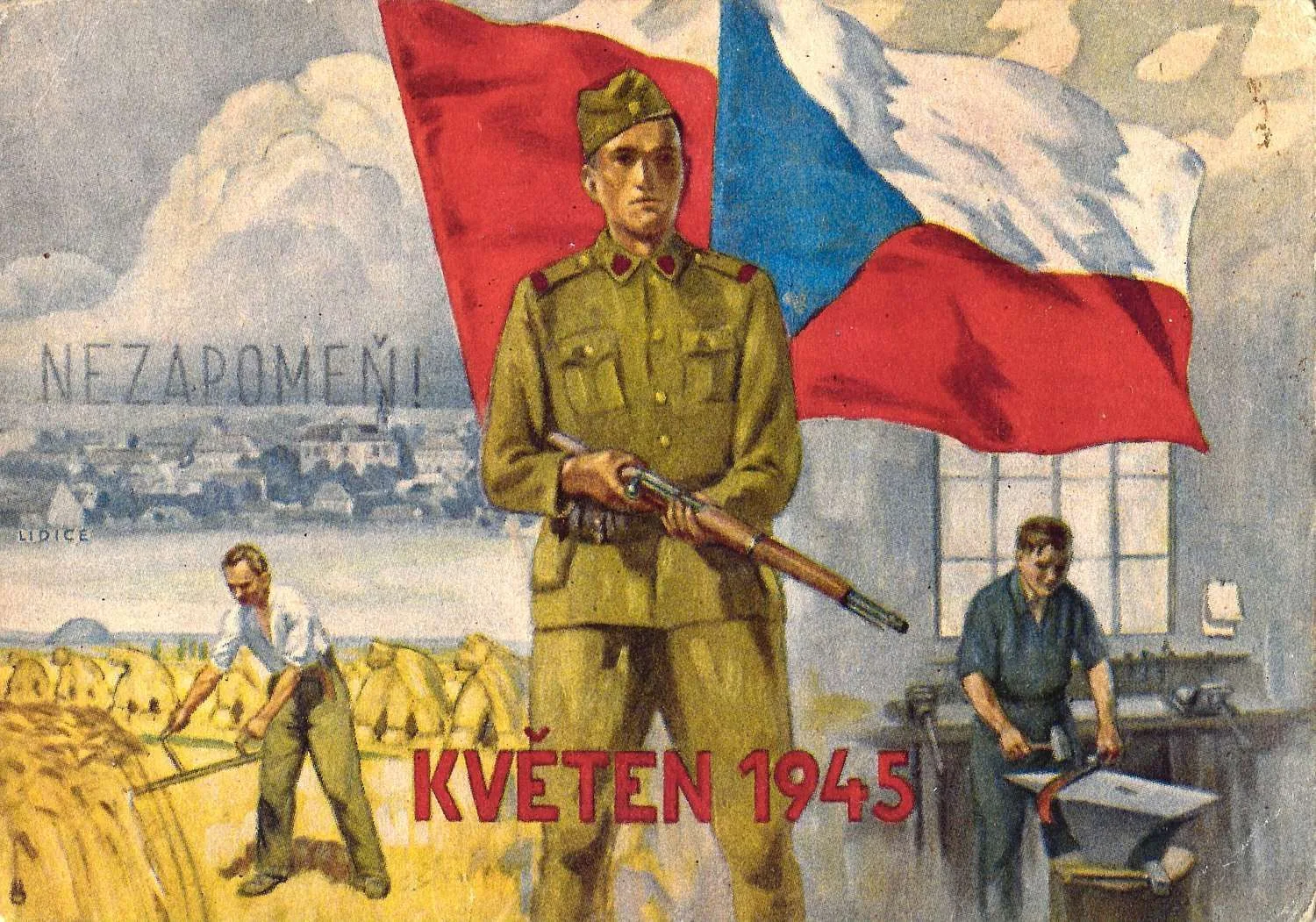 2 художественные открытки «Освобождение Чехословакии». Чехословакия, 1940-е годы. — фото 1