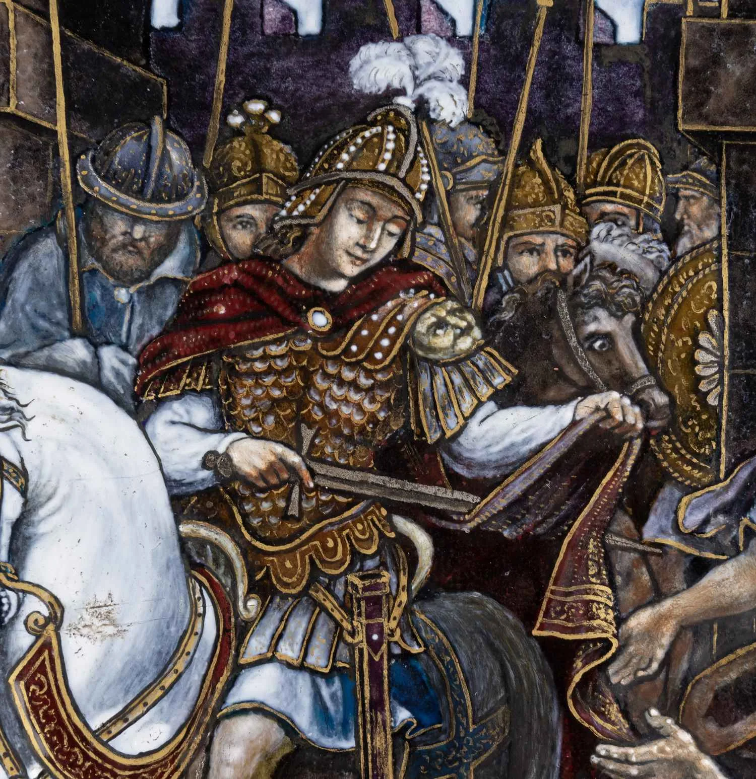 (Лиможская эмаль. Экспертиза) Картина-плакетка «Святой Мартин Милостивый, Епископ Турский». Франция, Лимож, мастер - Шарль-Людовик Крестину-Жоли, 1886. — фото 3