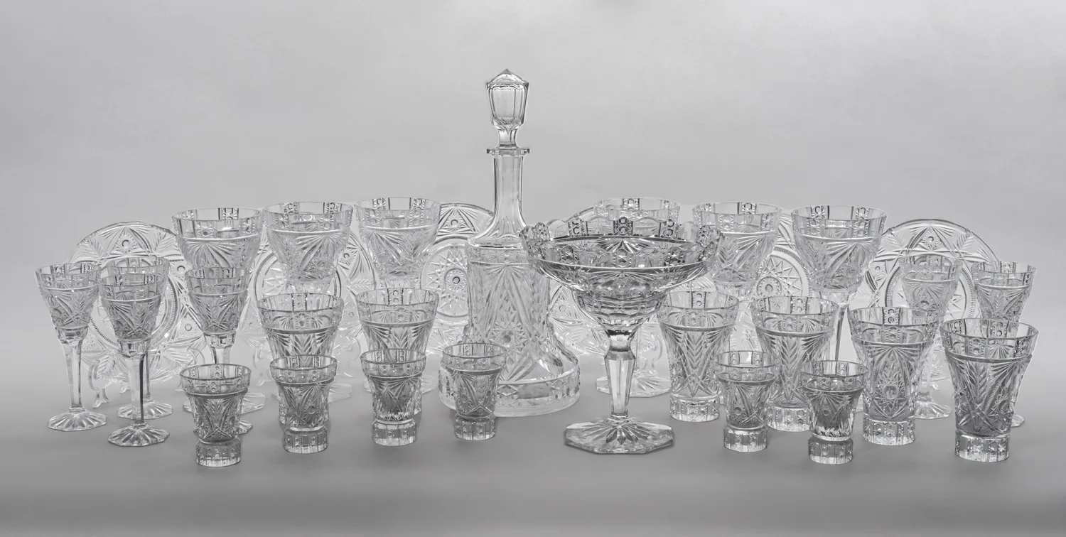 Хрустальный сервиз с колосьями. СССР, Красный гигант, 1963. (32 предмета) — фото 1