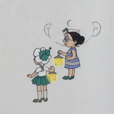 Новоселова Ольга Александровна. Фаза движения из мультфильма «Незнайка на Луне». Ромашка и Мушка. 1997.