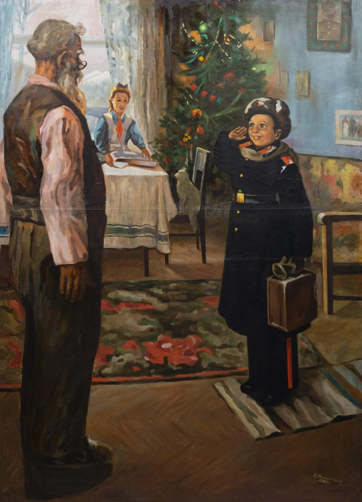Неизвестный художник (Мокиевский В. по подписи). Прибыл на каникулы. Копия картины Решетникова Ф. 1960. — фото 1