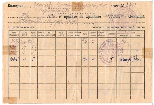 Сохранно-ссудное свидетельство на вклад ценными бумагами (1929). Сохранное свидетельство на вклад ценными бумагами (1934). — фото 2
