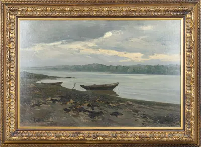 Крачковский Иосиф Евстафьевич. Пейзаж с рекой и лодками. 1890-е годы.