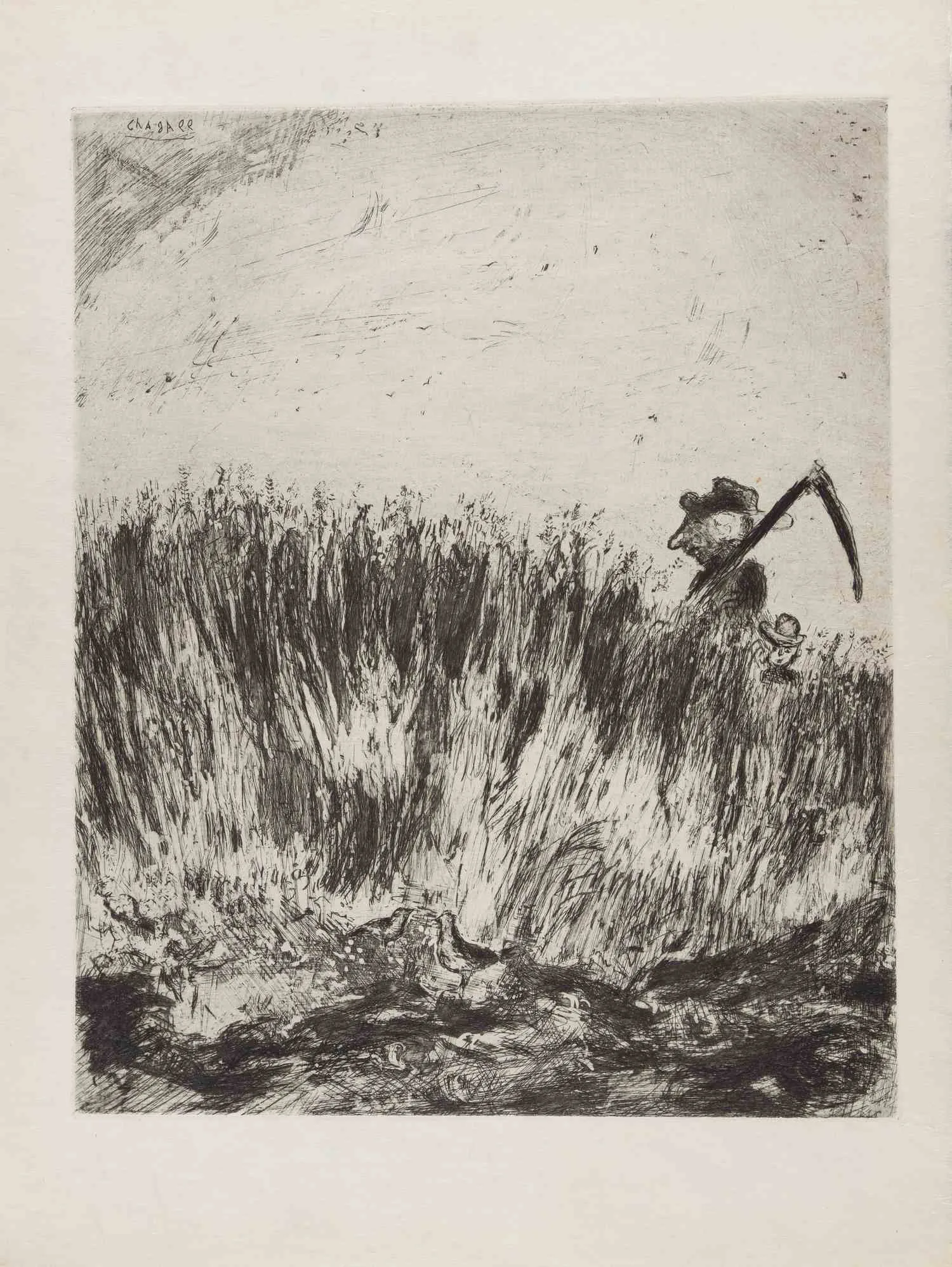 Шагал Марк Захарович. Жаворонок и его птенцы. 1927. Иллюстрация к басне Жана де Лафонтена. — фото 1