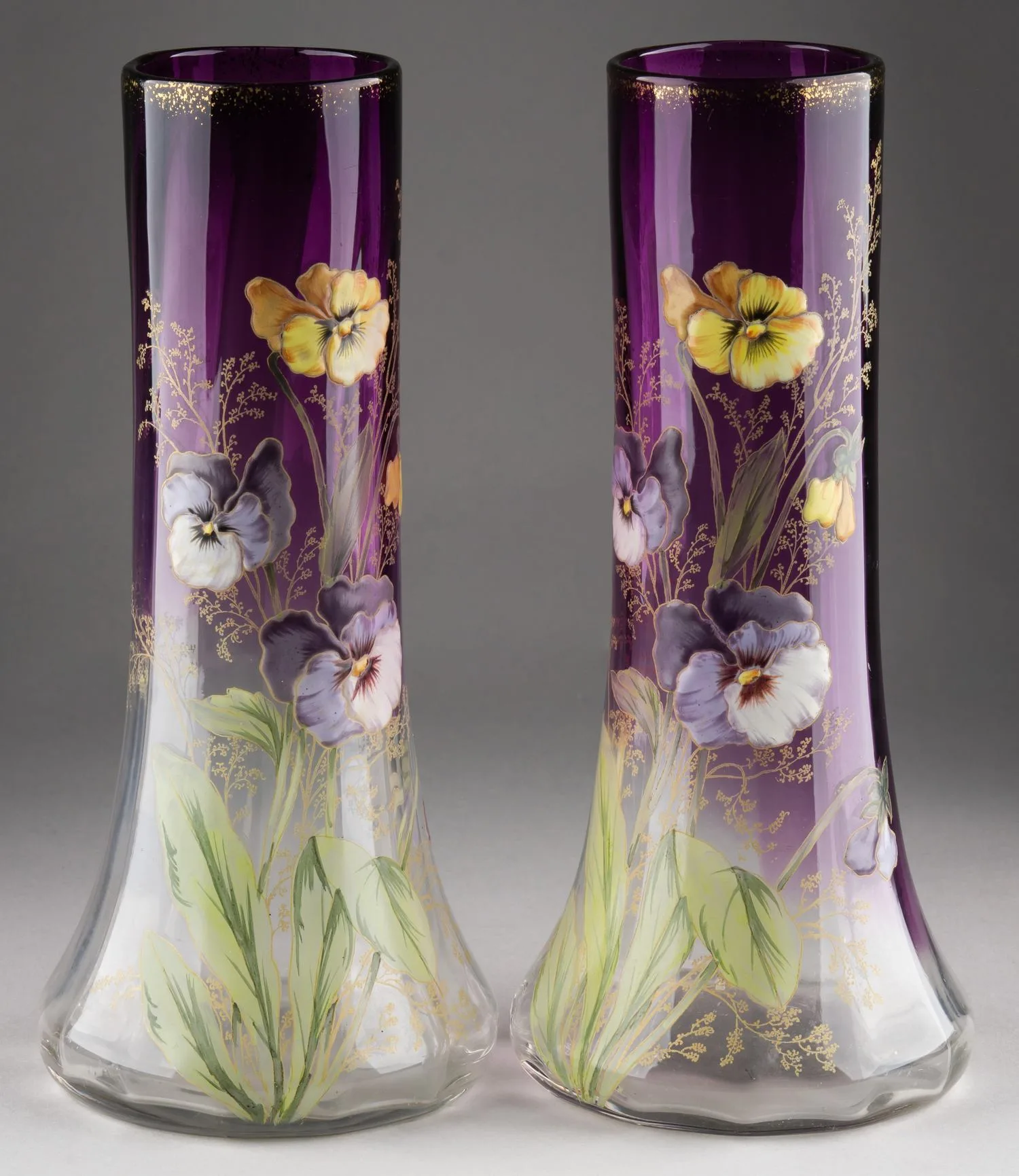(Legras) Парные вазы «Анютины глазки». Франция, фирма Legras, около 1900 г. — фото 2
