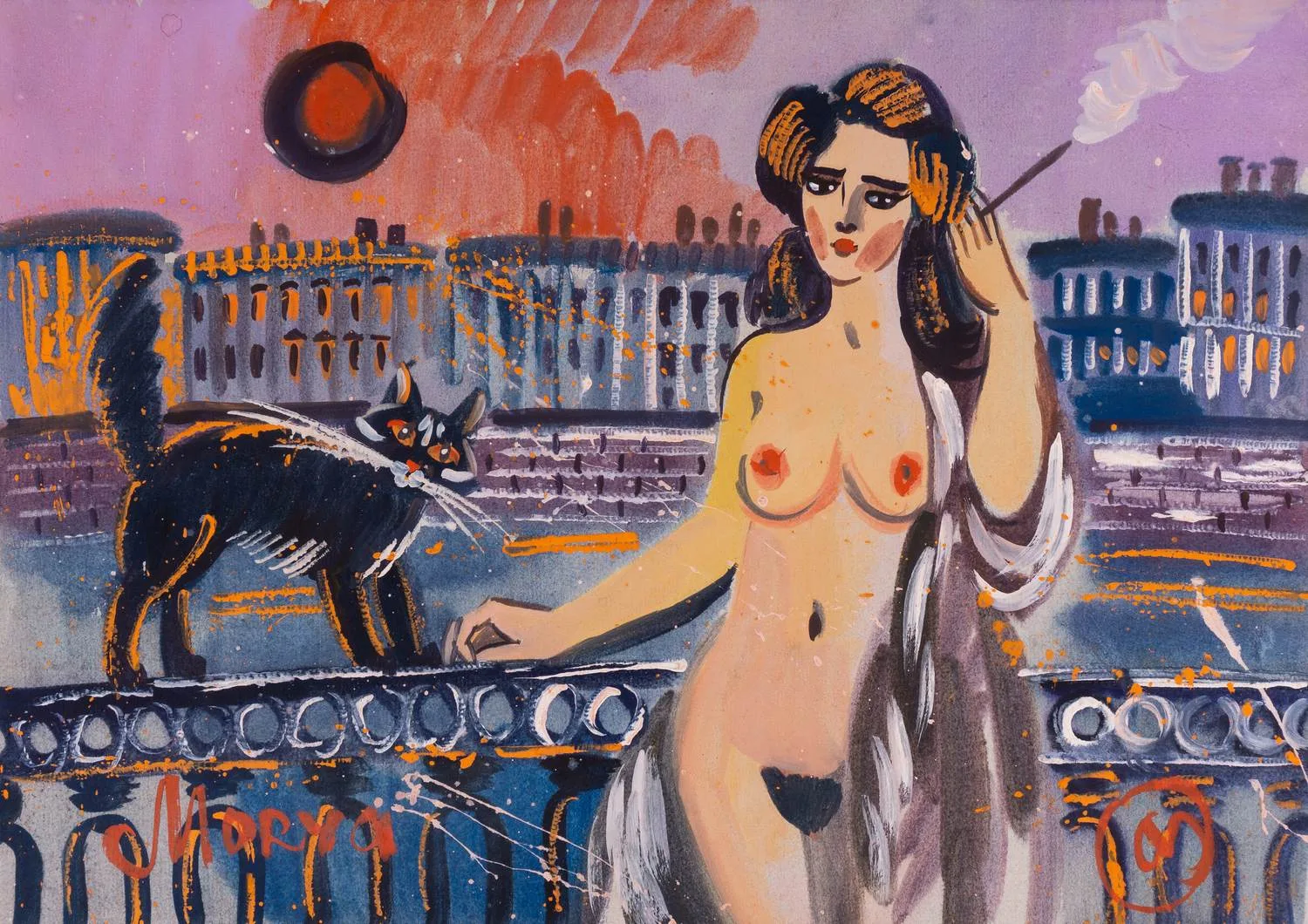 Майоров Игорь Евгеньевич. Девушка с котом. 1980-е. — фото 1