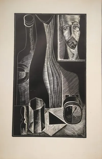 Силуков В.А. 4 линогравюры и рисунок ""Женский портрет"". Конец 1960-х - начало 1970-х годов.