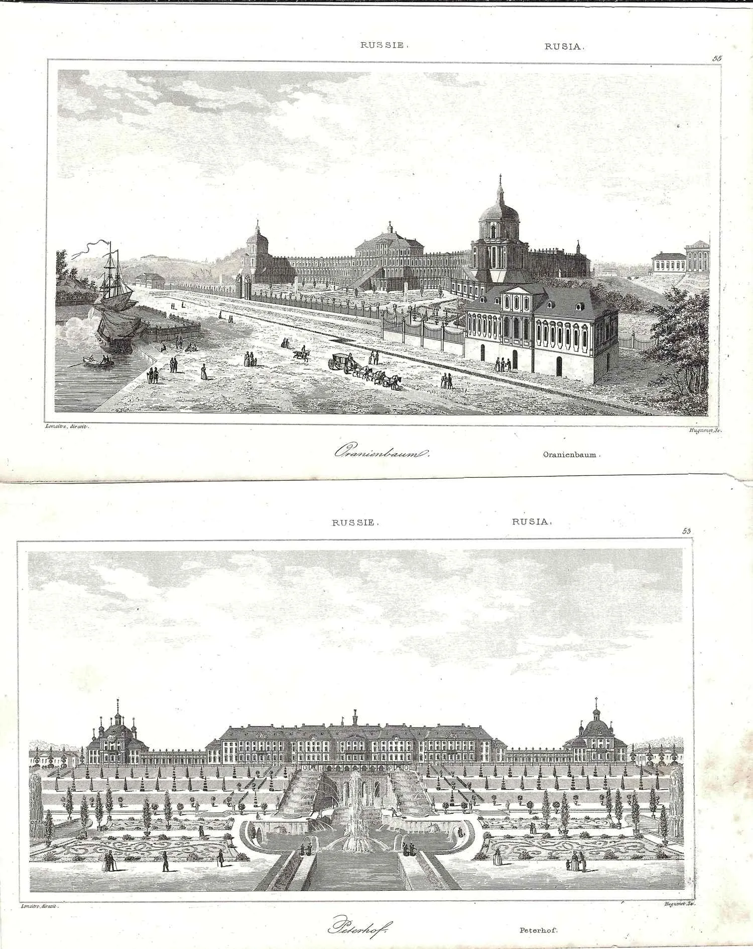 Гравюры «Ораниенбаум», «Петергоф». Франция, 1840. — фото 1