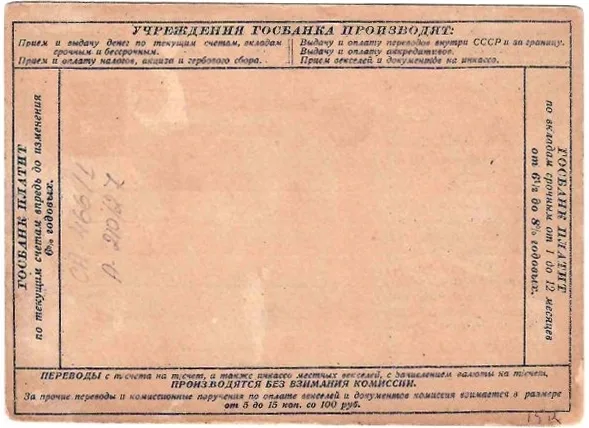 Рекламно-агитационная карточка «Государственный банк СССР». Выпуск агентства «Связь». 1927. — фото 2
