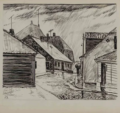 Загрядский Геннадий Тимофеевич. Дождливый день в деревне. 1970-е–1980-е годы.