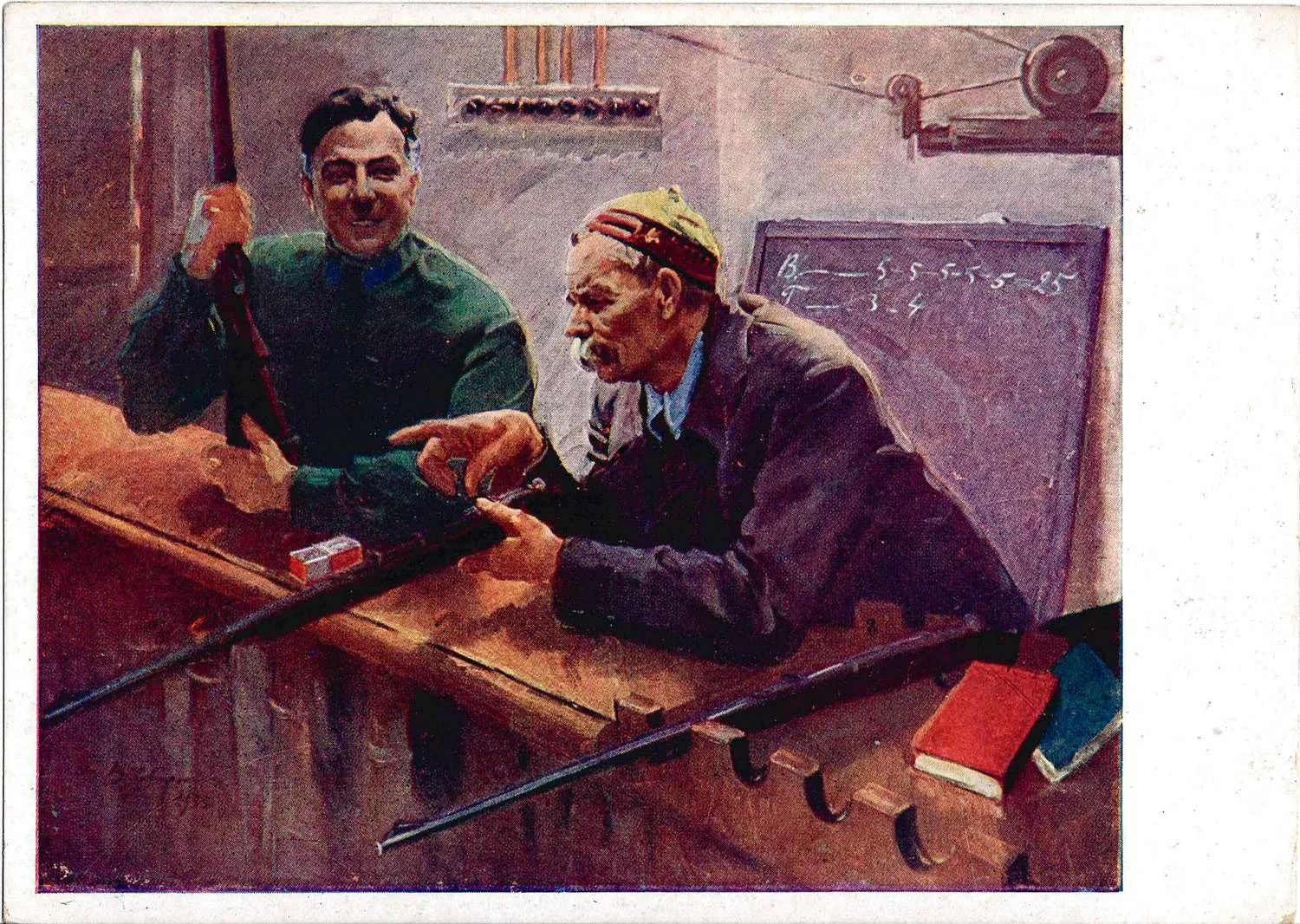 Сварог В.С. Открытка «К.Е. Ворошилов и М. Горький в тире ЦДКА» из серии «Выставка 15 лет РККА». ОГИЗ - ИЗОГИЗ, 1934. — фото 1
