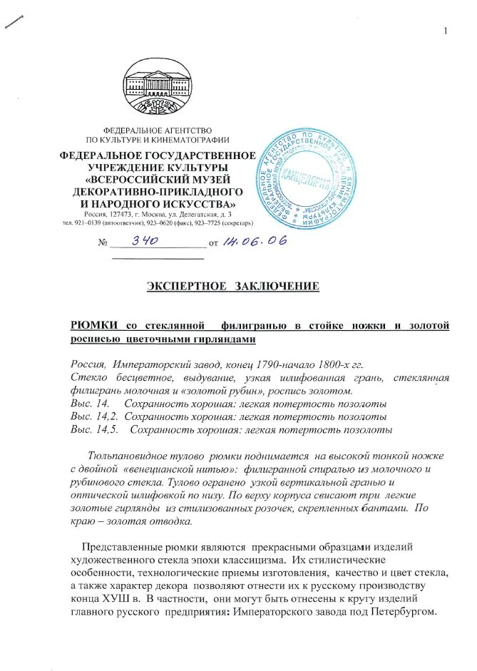 (С экспертизой) Рюмка с филигранью и росписью цветочными гирляндами. Россия, Императорский завод, конец 1790 – начало 1800. — фото 5